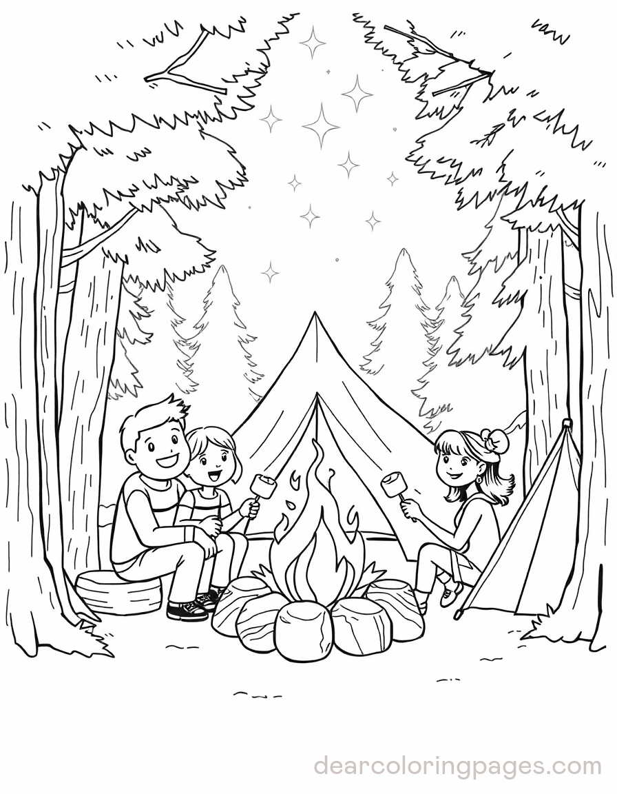 Family around a Campfire