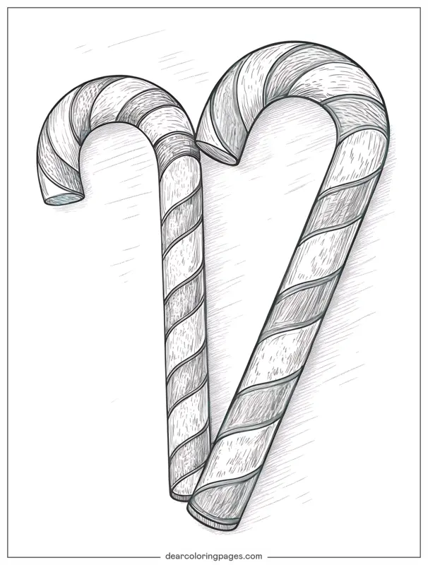 Bastón de Caramelo Dibujo para Colorear - Dibujo para Colorear de Bastones de Caramelo Festivos a Rayas