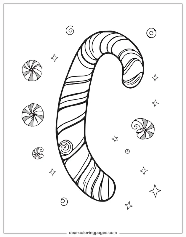 Bastón de Caramelo Dibujo para Colorear - Bastón de caramelo con giro