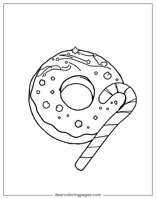 Bastón de Caramelo Dibujo para Colorear - Donut y Bastón de Caramelo