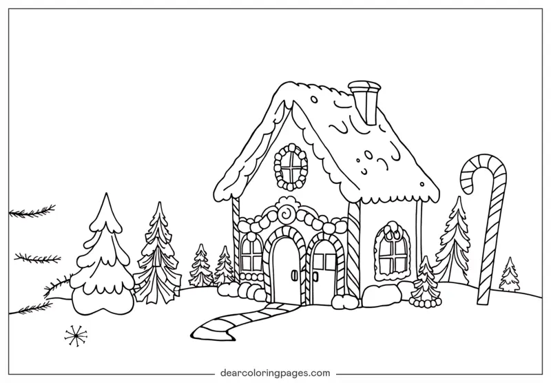Bastón de Caramelo Dibujo para Colorear - Pueblo de Casas de Jengibre con Bastones de Caramelo Dibujo para Colorear