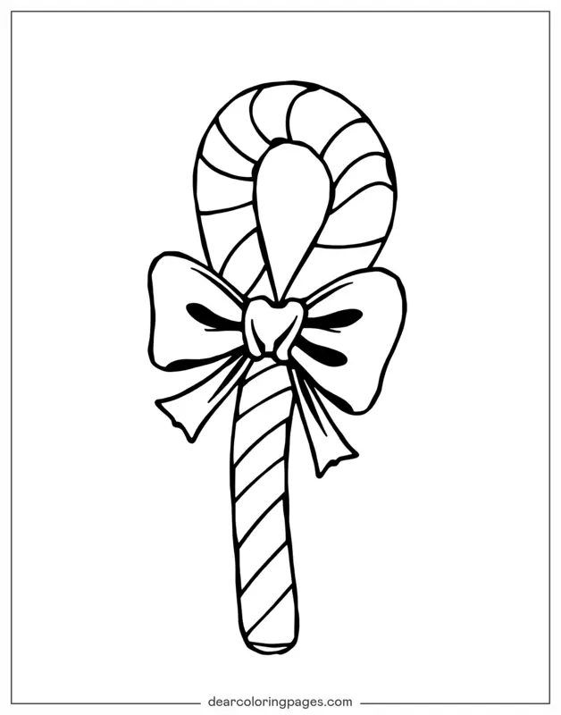 Bastón de Caramelo Dibujo para Colorear - Caña de caramelo con moño