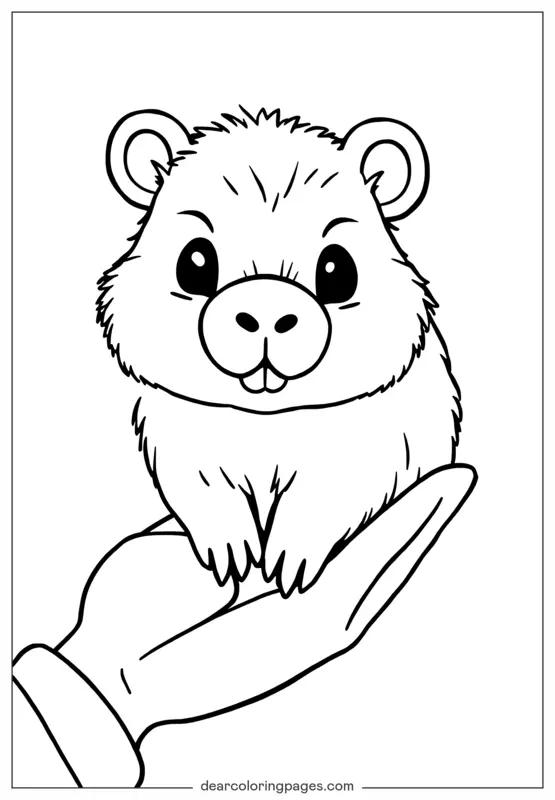 Coloriage de Capybara – Capybara Mignon Sur la Main
