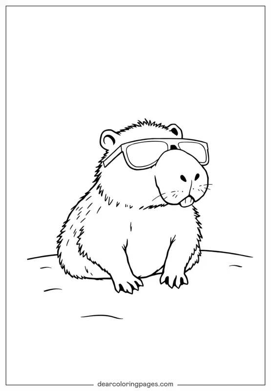 Coloriage de Capybara – Bel Capybara portant des lunettes de soleil Coloriage