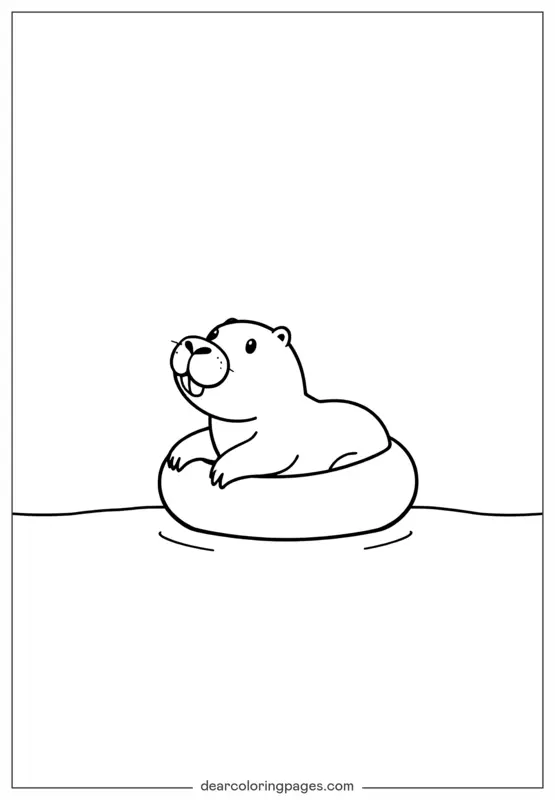 Coloriage de Capybara – Joli Capybara Flottant Dans un Anneau de Beignet