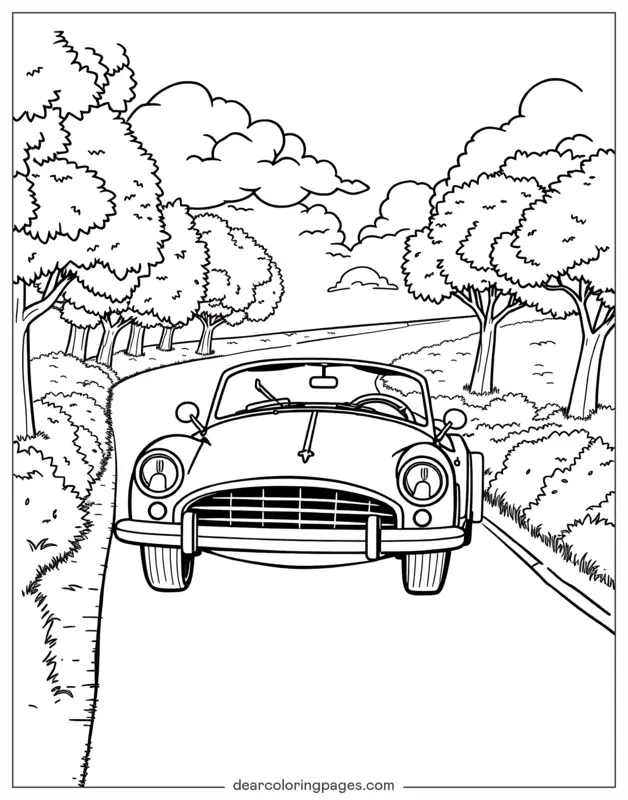 Car Coloring Page - Vintage Convertible on Winding Road