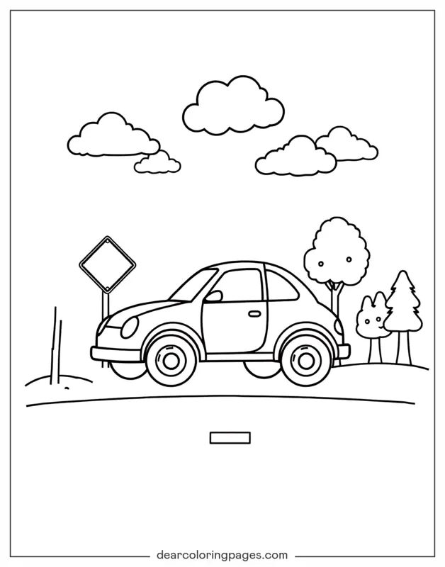Car Coloring Page - Stick Figure Car