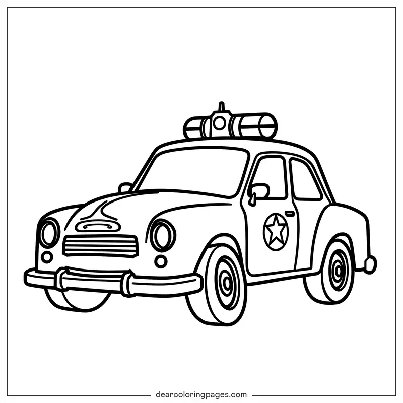 Car Coloring Page - Cartoon Style Police Car Coloring Page