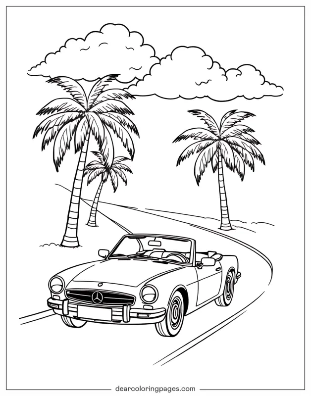 Car Coloring Page - Convertible on Winding Road