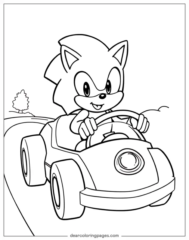 Car Coloring Page - Sonic the Hedgehog Driving a Car