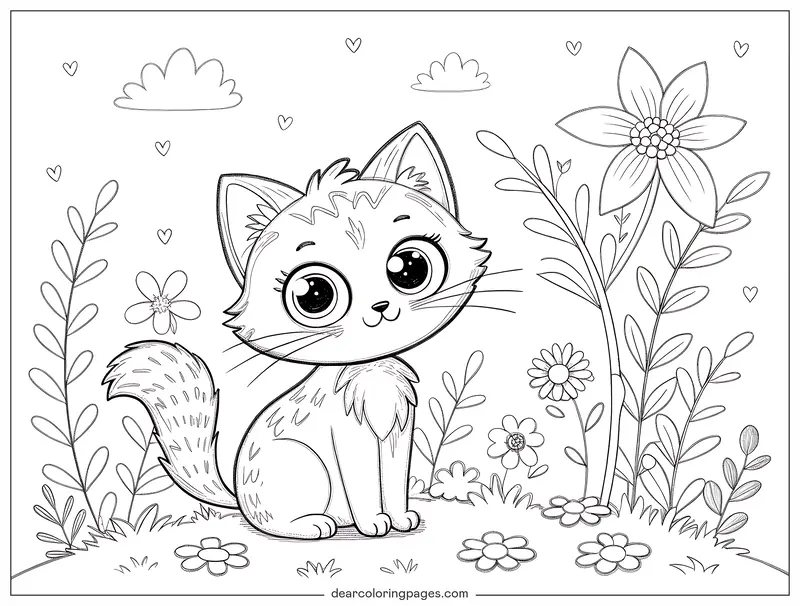 Katze Ausmalbild - Niedliches Cartoon-Katzen Ausmalbild