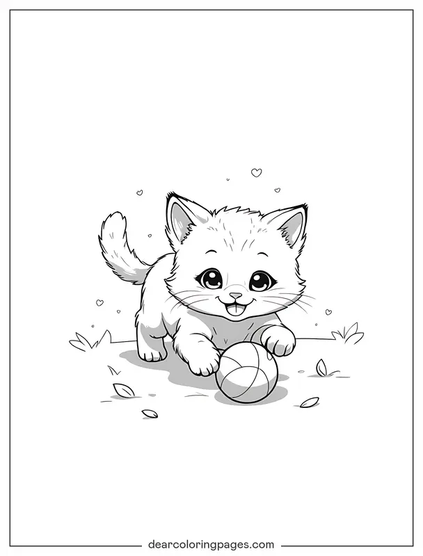Katze Ausmalbild - Katze spielt mit einem Ball Ausmalbild