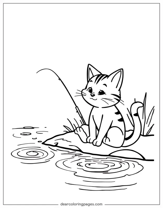 Katze Ausmalbild - Katze Angeln