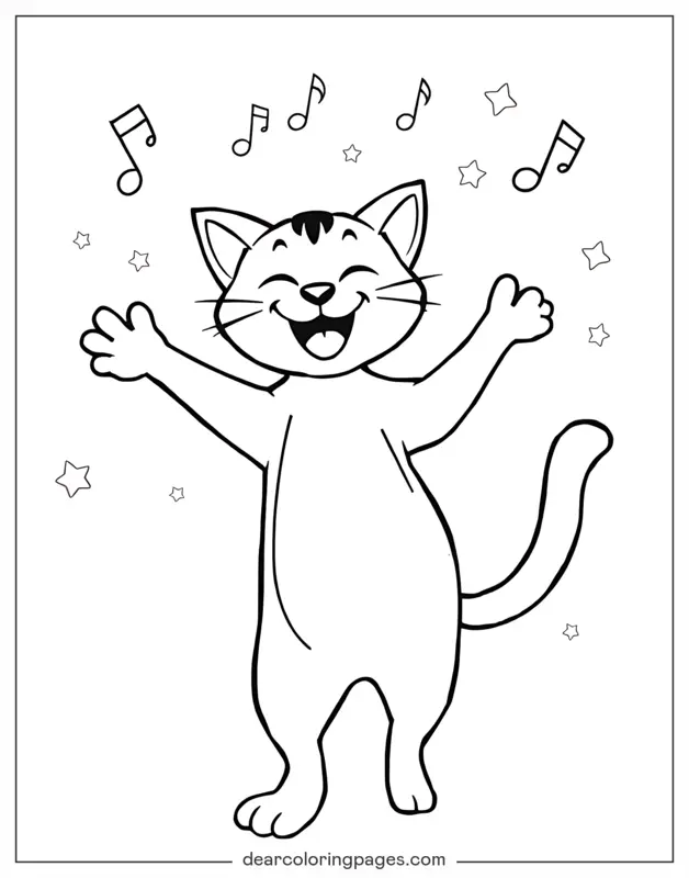 Katze Ausmalbild - Katze, die auf den Hinterbeinen tanzt