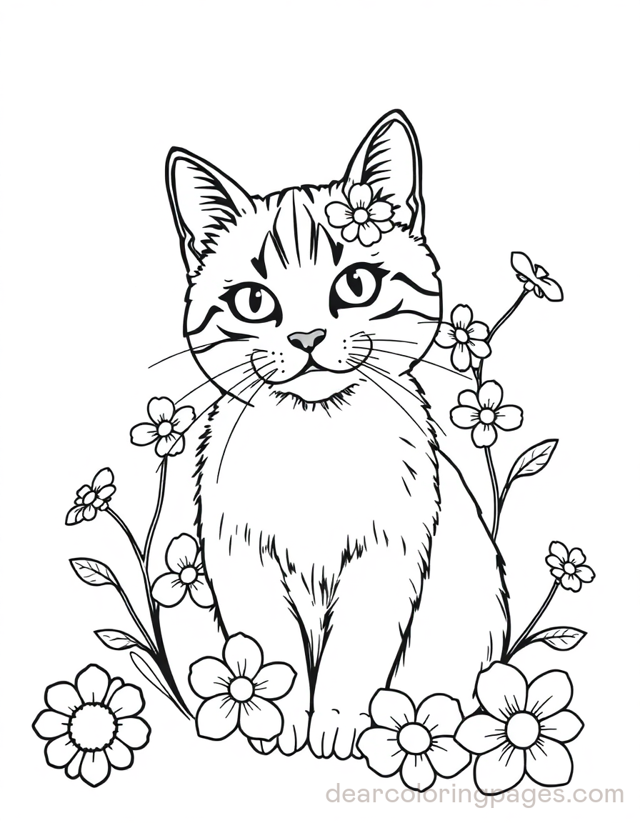 Chat avec des fleurs