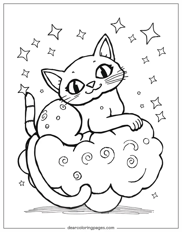 Katze Ausmalbild - Katze auf einer Wolke