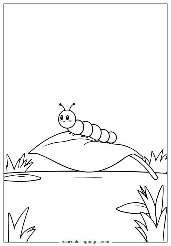 Raupe Ausmalbild - Cartoonraupe auf Blatt