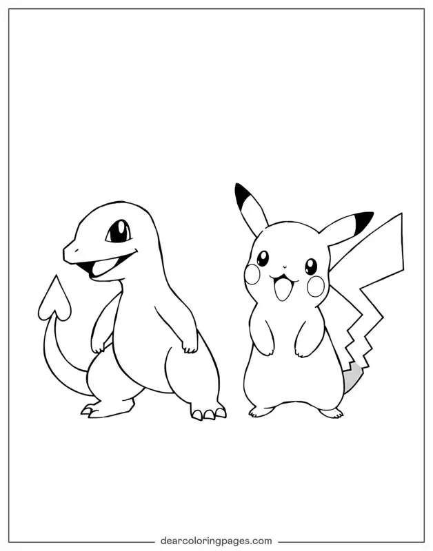 Pikachu Dibujo para Colorear - Charmander y Pikachu