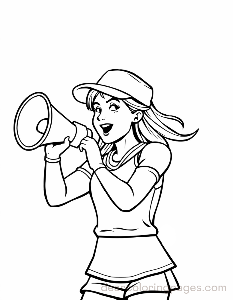 Cheerleading Coloring Page - Cheerleading with Megaphone