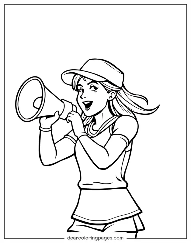 Cheerleading Coloring Page - Cheerleading With Megaphone