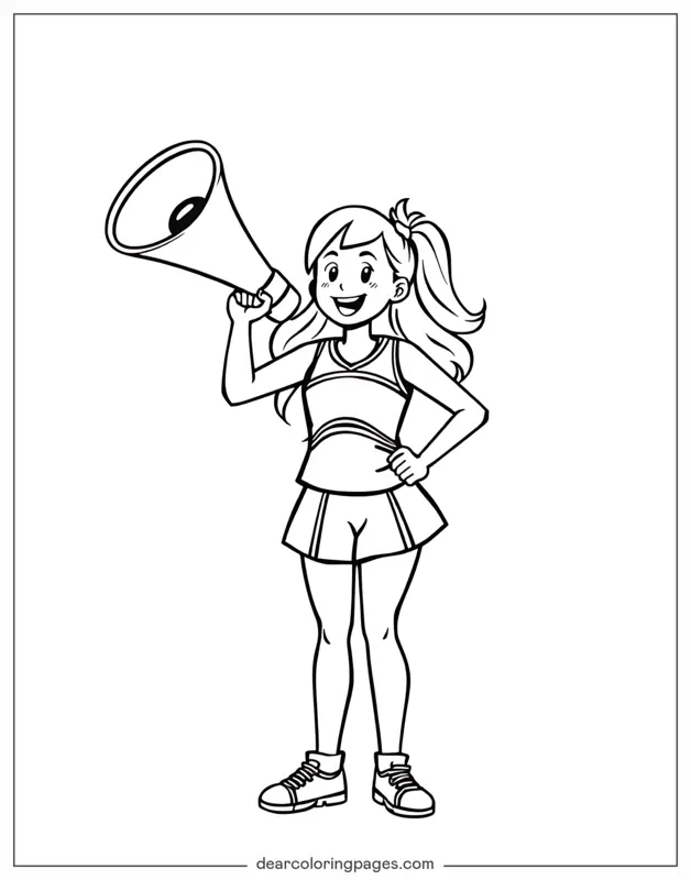Cheerleading Coloring Page - Cheerleader With a Megaphone