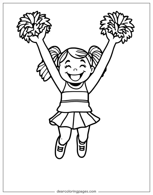 Cheerleading Coloring Page - Cheerful Cartoon Cheerleader