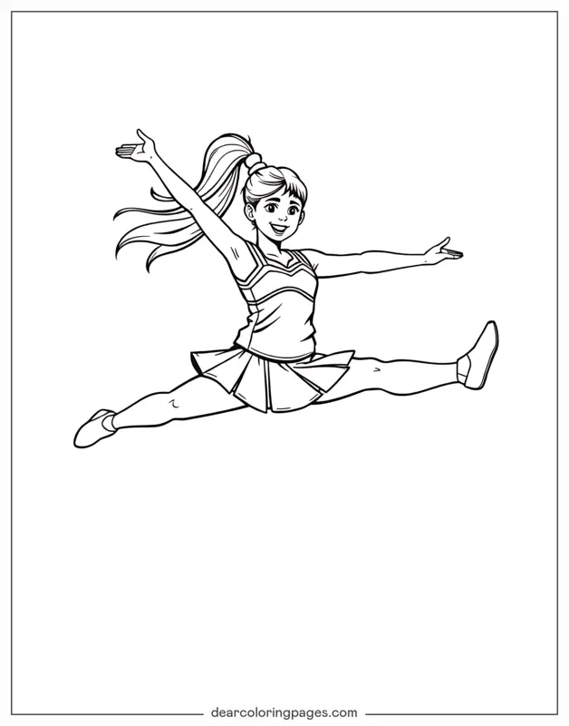 Cheerleading Coloring Page - Cheerleader Jump Split