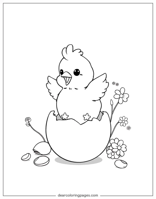 Coloriage de Poulet – Poussin éclot de l'œuf
