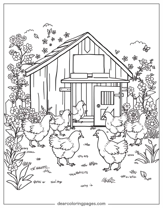 Coloriage de Poulet – Poulailler