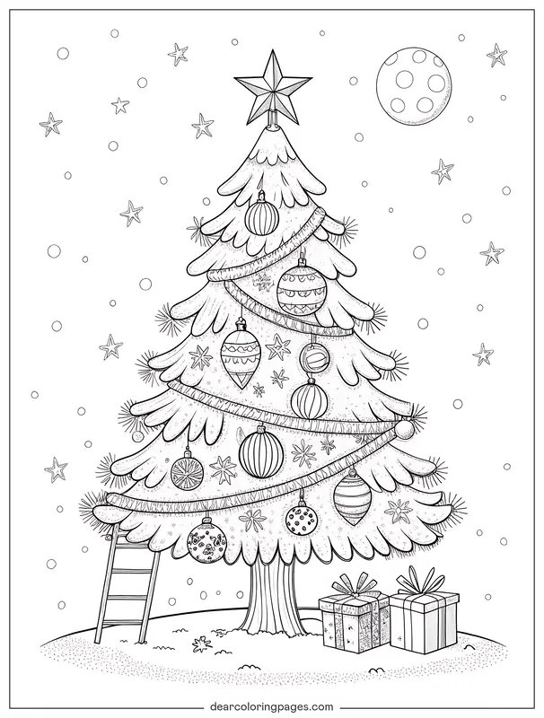 Invierno Dibujo para Colorear - Dibujo para Colorear de Árbol de Navidad con Regalos