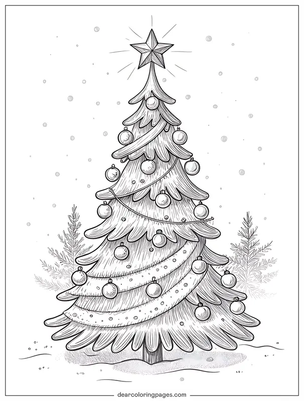 Invierno Dibujo para Colorear - Árbol de Navidad con Estrella Dibujo para Colorear