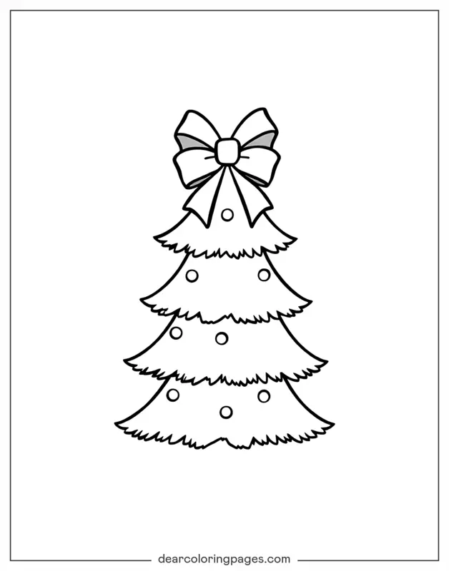 Árbol de Navidad Dibujo para Colorear - Árbol de Navidad Simple con Lazo