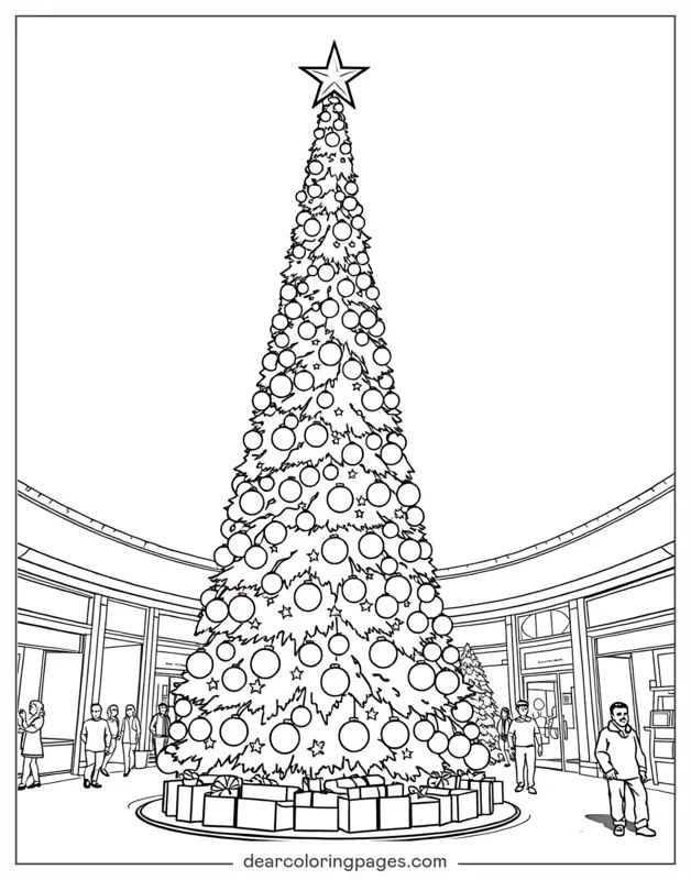 Árbol de Navidad Dibujo para Colorear - Árbol de Navidad en un centro comercial