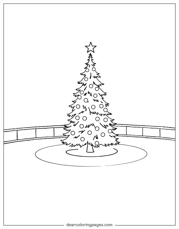 Árbol de Navidad Dibujo para Colorear - Árbol de Navidad en el centro de la pista de hielo