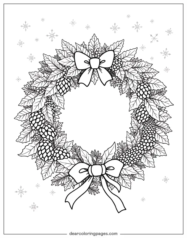 Corona di Natale Disegno da Colorare - Intricato Disegno da Colorare di Ghirlanda Natalizia