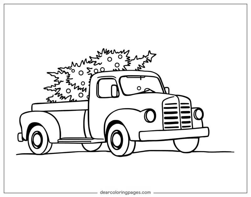 Truck Coloring Page - Truck Carrying Christmas Tree