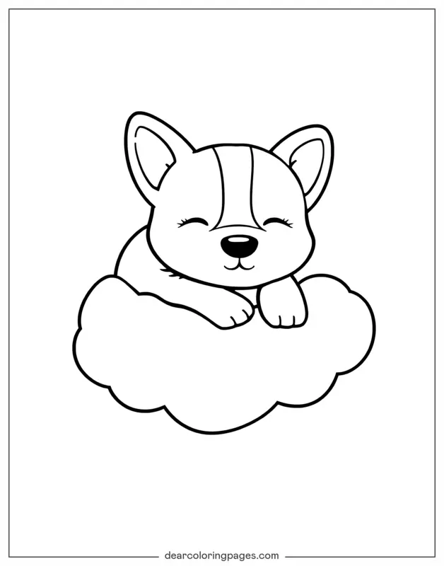 Corgi Disegno da Colorare - Cane Corso Carino che Dorme
