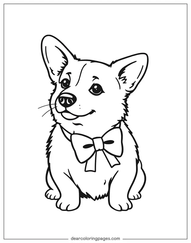 Corgi Disegno da Colorare - Corgi con fiocco