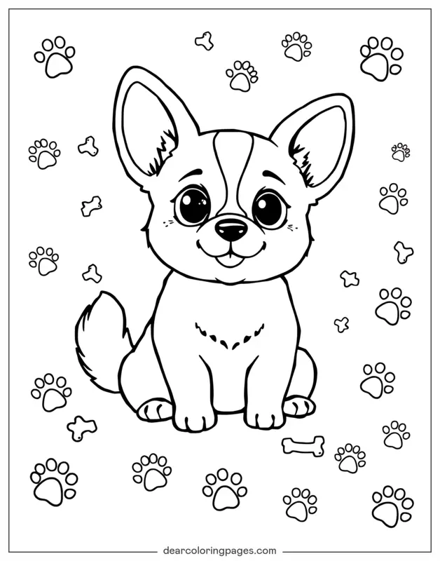 Corgi Disegno da Colorare - Cagnolino Corgi carino
