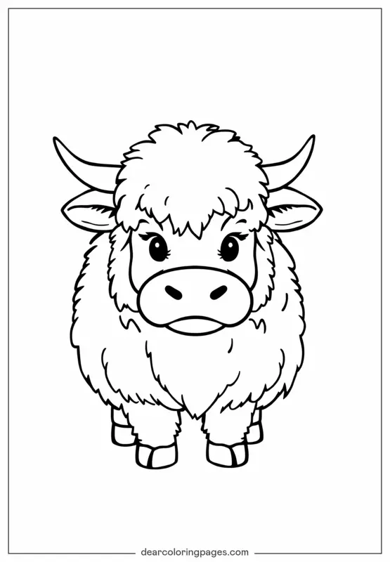 Coloriage de Vache – Feuillet de Coloriage de Vache des Highlands Pelucheuse
