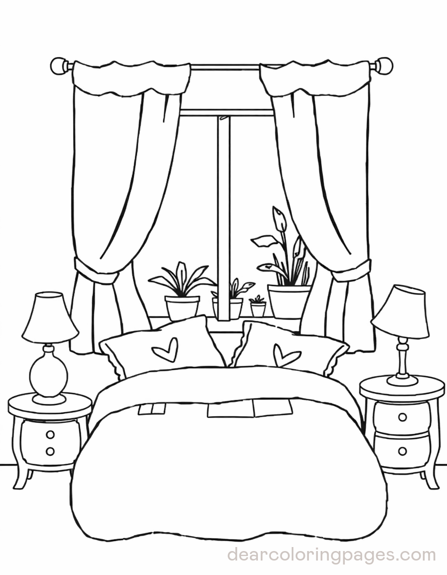 Cozy Coloring Page - Cozy Bedroom