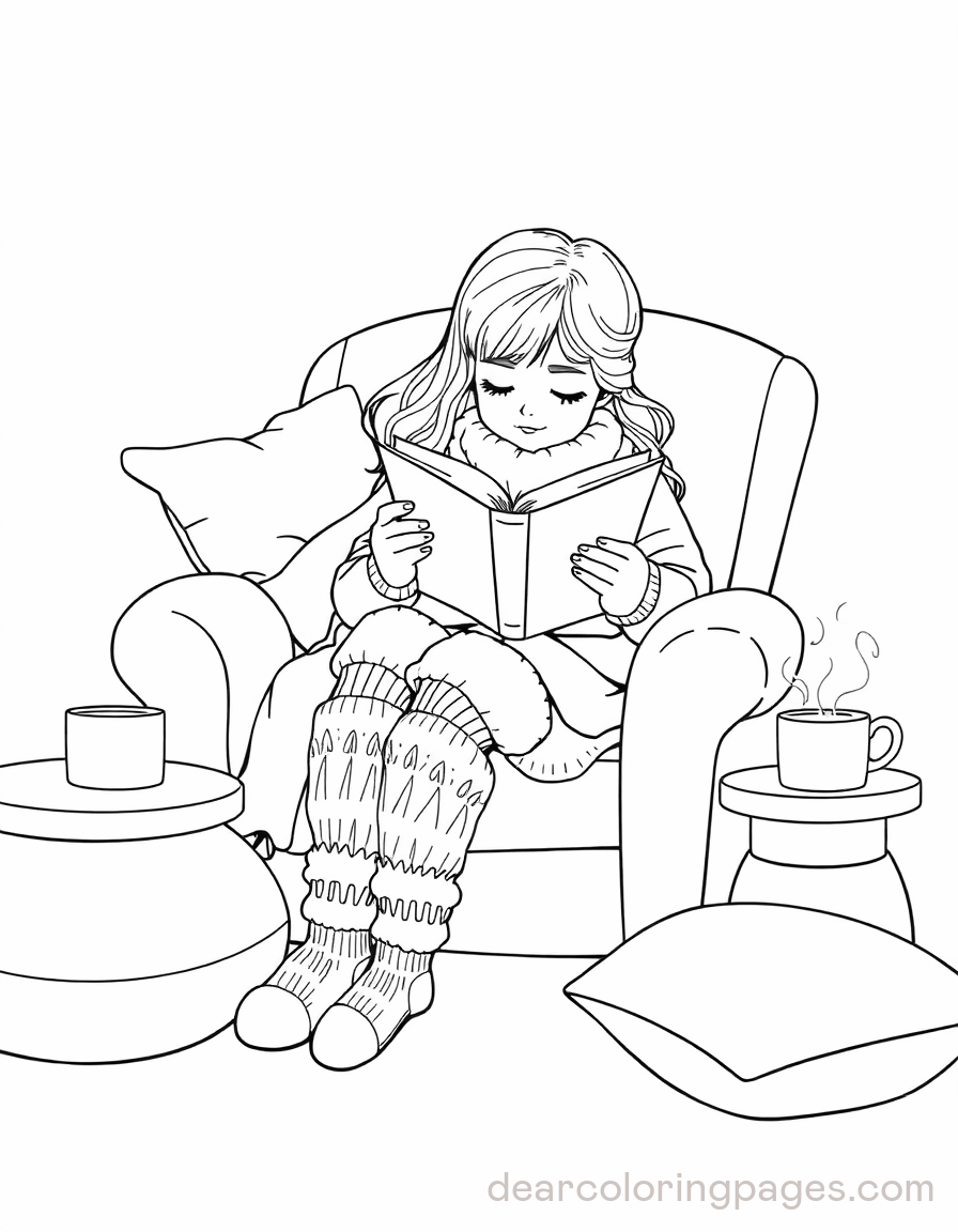 Cozy Coloring Page - Cozy Reading Day