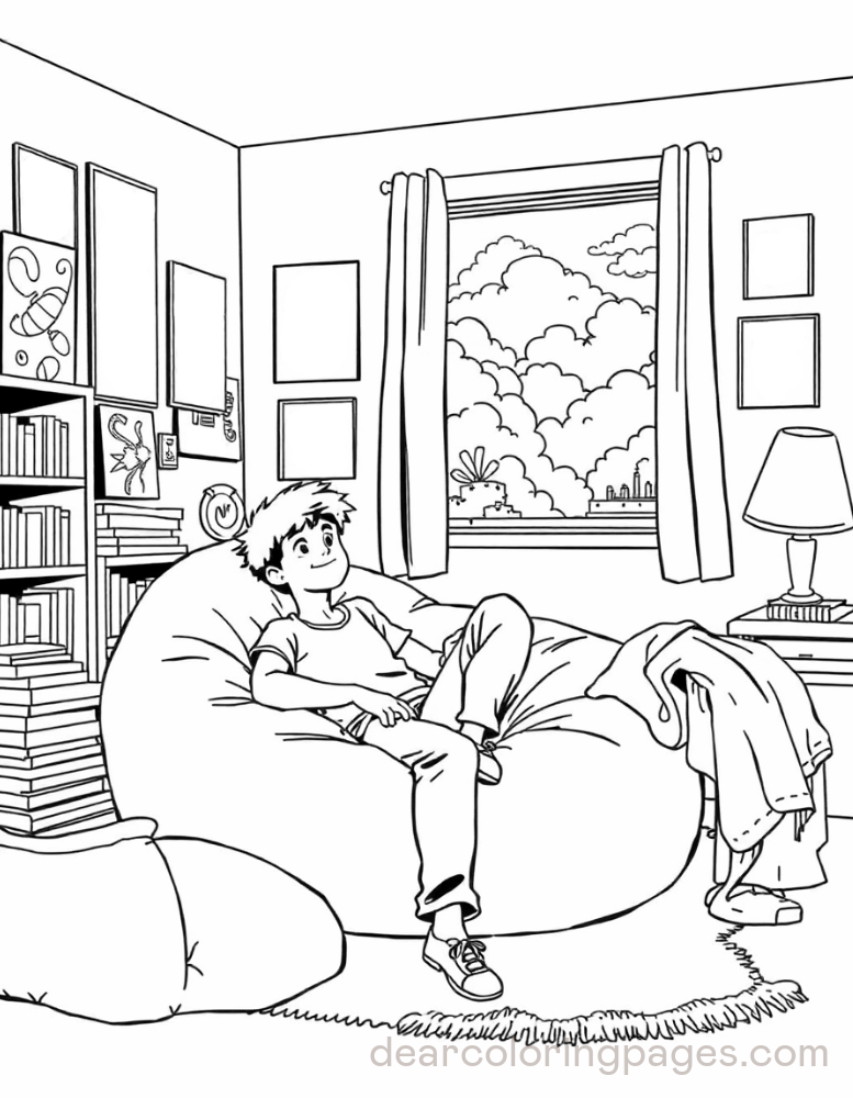 Cozy Coloring Page - Cozy Beanbag