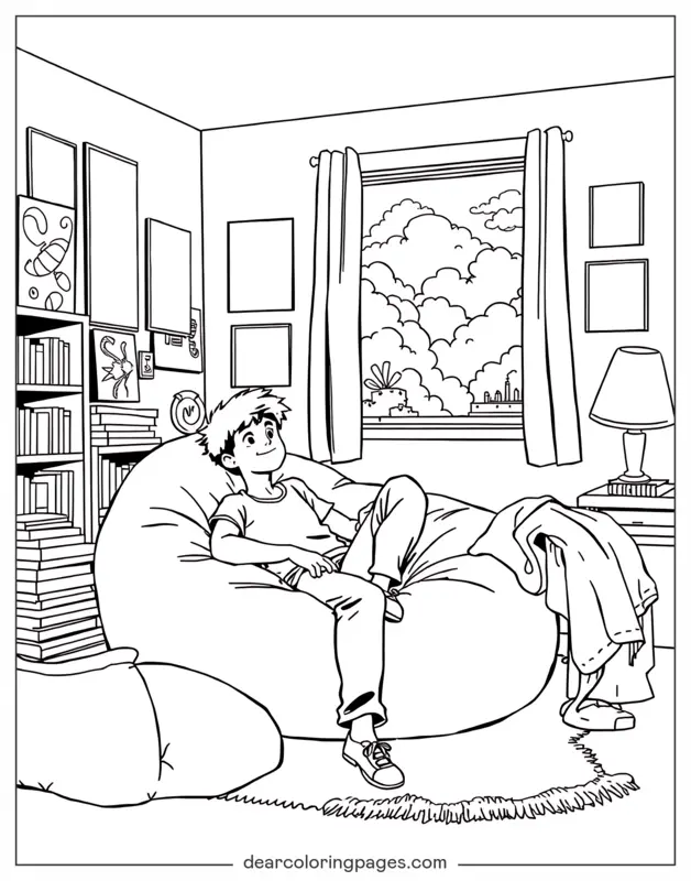 Coloriage de Cocooning – Fauteuils à haricots confortables