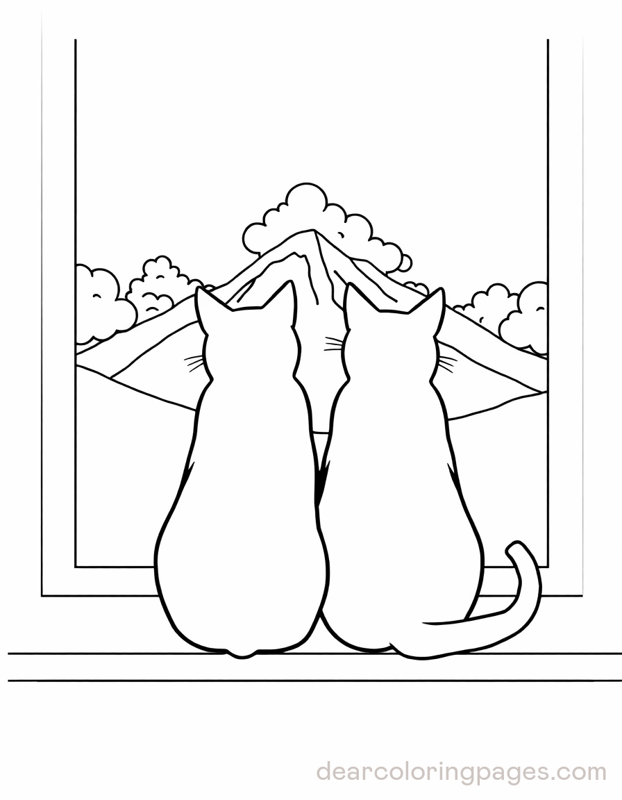 Cozy Coloring Page - Mountain View for Two