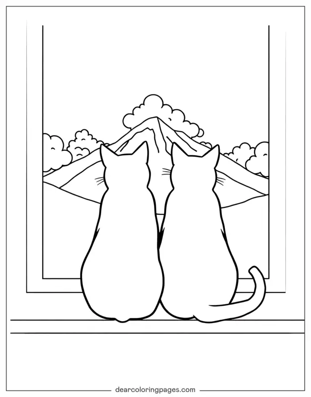 Katze Ausmalbild - Bergblick für Zwei
