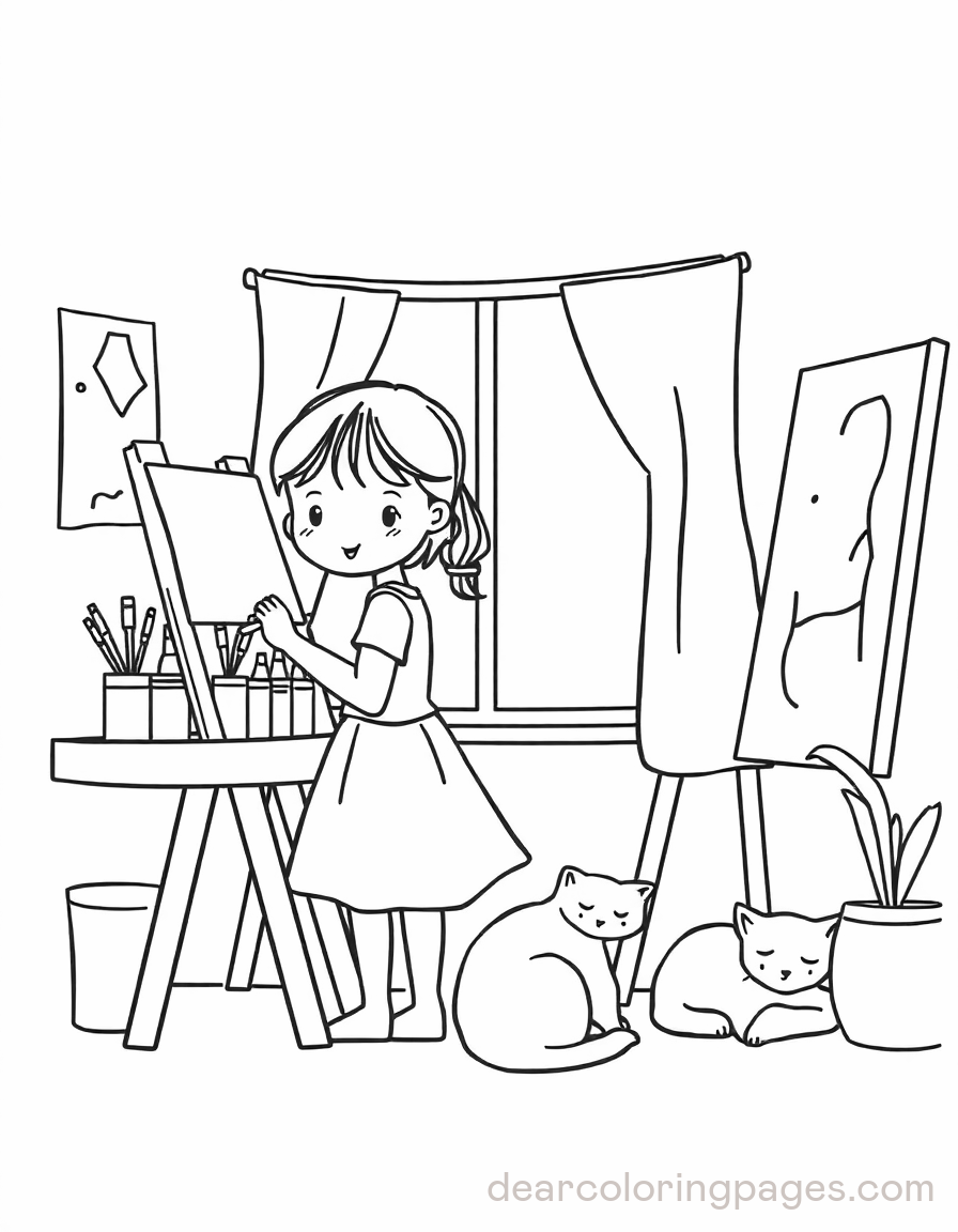 Cozy Coloring Page - Cozy Art Studio