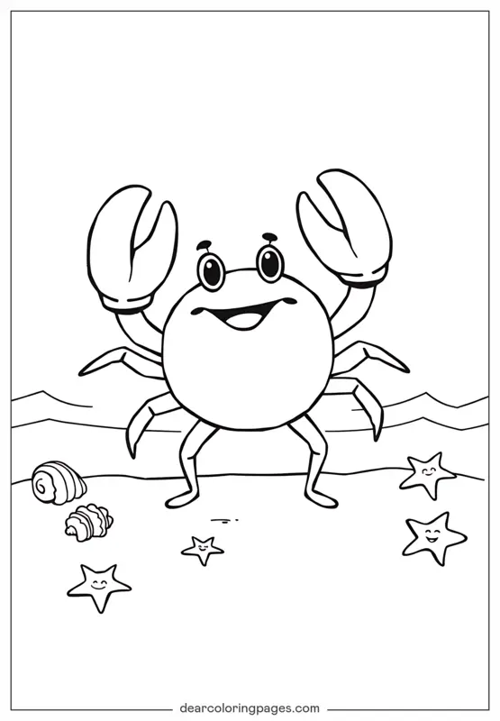 Crab Coloring Page - Cartoon Crab on Hind Legs