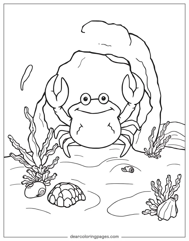Crab Coloring Page - Crab on Ocean Floor