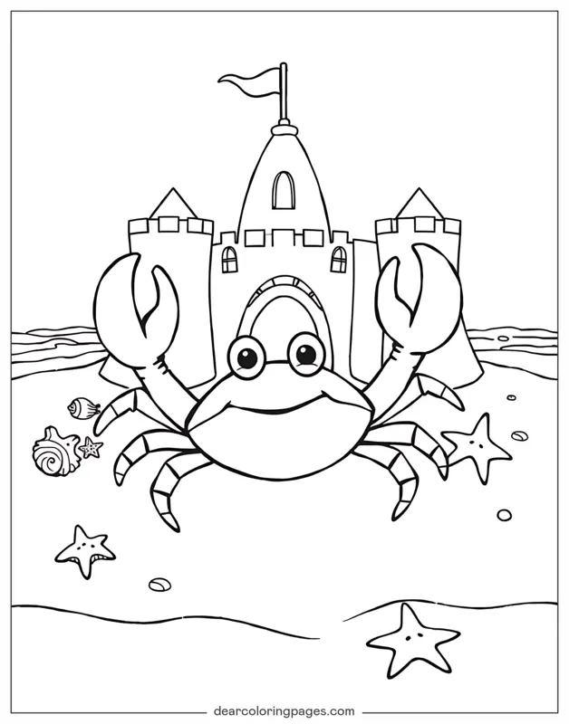Crab Coloring Page - Crab on Sandy Beach